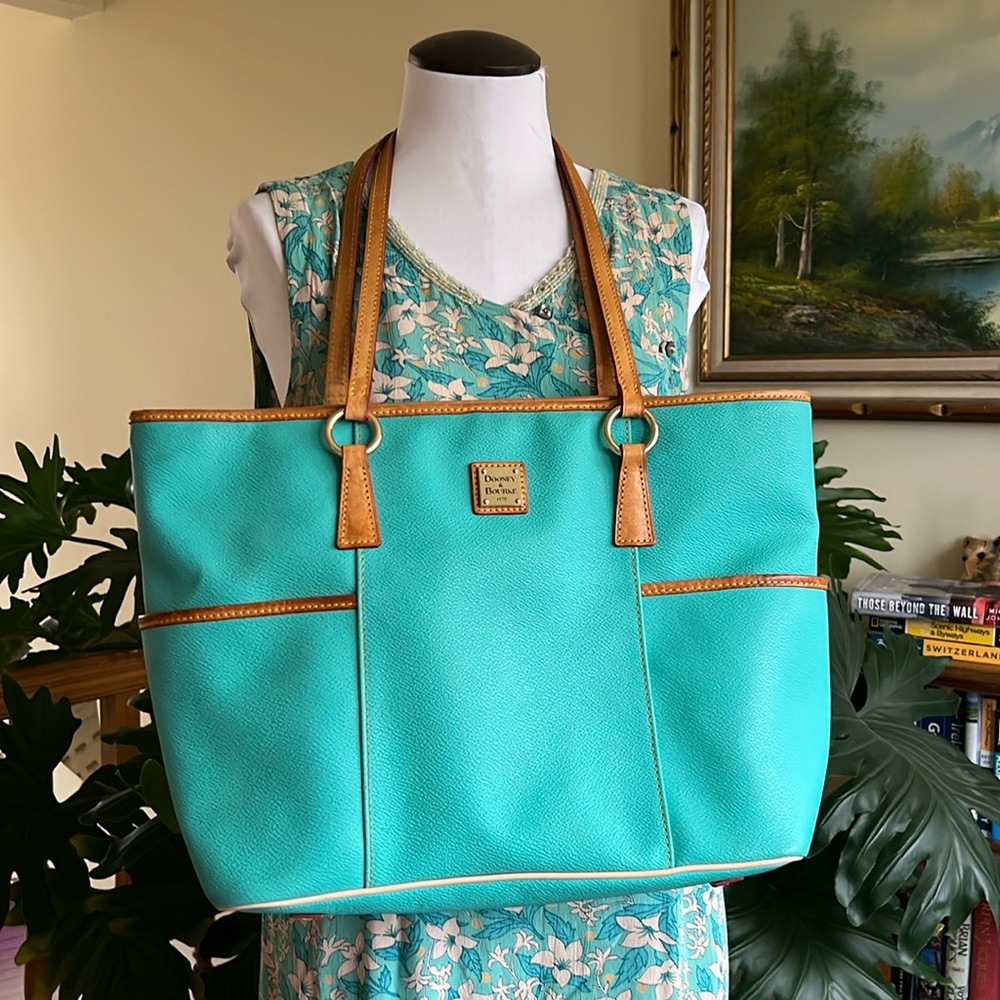 DOONEY & BURKE 🖤 Turquoise Pebbled Leather, Zip Top Tote, Shoulder Bag, Gold 🌟